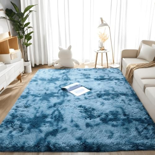 Lanyesky weicher Schlafzimmerteppich, Moderne Dekoration, Wohnzimmer Teppich, großer Flur Teppich, weicher weicher Plüsch Teppich, Wohnzimmer Mädchen Kinder (blau, 80x160cm)