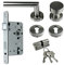 SN-TEC Zimmertür/Wohnungstür Komplett Set, Edelstahl Rosetten Beschlag L-Form (einseitig Knauf) + PZ Schloss (DIN Links) + Profilzylinder