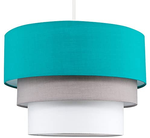 MiniSun | Round Modern 3 Tier Fabric Ceiling Pendant Light Shade in Teal | Pendant Lights, Home Décor & Improvement Essential | Includes 10W GLS Bulb | 300mm Shade Width