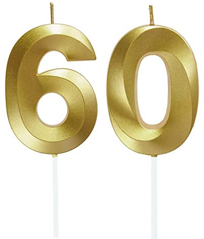 Lahviuu Geburtstag Zahlen Kerzen,60 Geburtstag Zahl Kerzen Gold Geburtstagskerzen Cake Topper Geburtstag Kuchendeko Kuchen Dekoration,für Hochzeit Party Hochzeit Jahrestag Feier Lieferungen