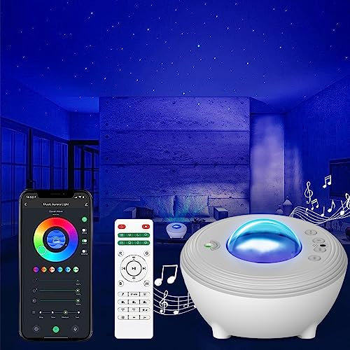 Aurora LED Sternenhimmel Projektor mit Musik Lautsprecher, Einschlafhilfen Soundmaschine Smart Sternprojektor Galaxie Projektor kompatibel mit Alexa Nachtlicht für Erwachsene Kinder Party Geburtztag