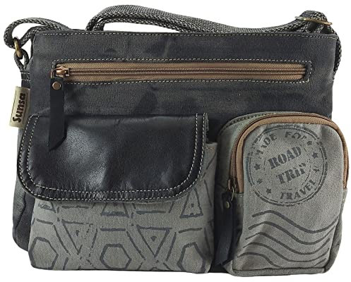 Sunsa Handtasche Damen Umhängetasche aus Canvas & Leder. Tasche in Vintage Stil. Nachhaltige Crossbody Bag-Große Kapazität mit mehreren Fächern
