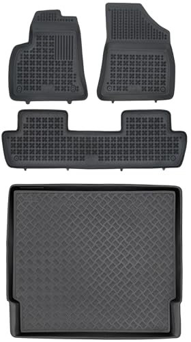 MOTOS Juego de alfombrillas de goma para coche y alfombrilla de PE para maletero adecuado para Peugeot 5008 I 2009-2017 Mejora la comodidad de tus viajes con la alfombrilla antideslizante para coche -