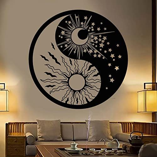 HUANYIN Religiöser Wandaufkleber Yin und Yang Symbol Sonne Mond Buddhistische Sterne Tag und Nacht Fototapete Wohnzimmer Vinyl Wandapplikation, 57x57cm