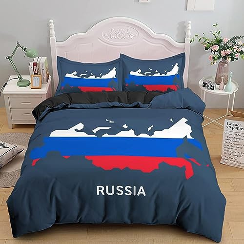 QBIDCSX Bettwäsche 135x200 Russland Kinderbettwäsche Bettwäsche Set für Kinder Mädchen, Weiche und Angenehme Mikrofaser Bettbezüge 135x200 cm mit Reißverschluss + 2 Kissenbezug 80x80 cm