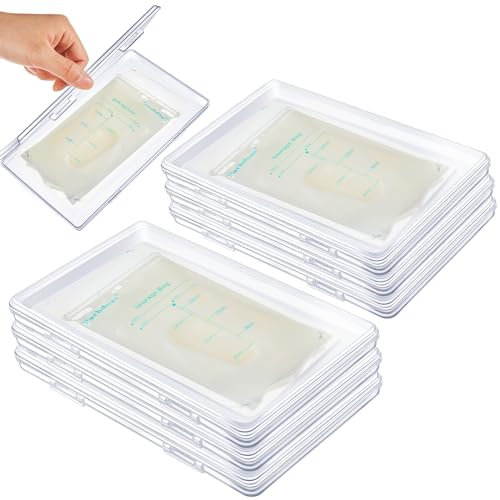 Hushee 12 organizadores de almacenamiento de leche materna plana transparente para congelador, ahorro de espacio, almacenamiento de leche materna, bandeja para congelador de leche materna para