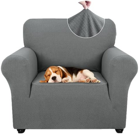 Ystyle Sofa überzug 1 Sitzer Mit Armlehne, Stretch Sofabezug rutschfest, Modern Sofa Cover Für Hunde Haustiere, Atmungsaktiv Couch überzug Mit Elastic Bottom, Hellgrau