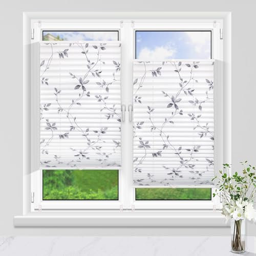 Allesin Plissee ohne Bohren verdunkelung mit Muster verdunklungsplissee Klemmfix, Reben 90x80cm (BxH) Thermo Plisees Blickdicht 100% verdunklung für Fenster & Tür