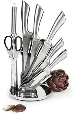 Excelsa Jazz Cook Ceppo Coltelli 8 Pezzi, Manico e Lama Argento, Acciaio INOX