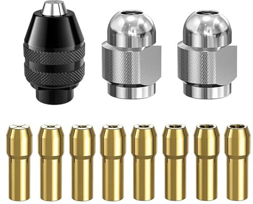 JDCMEI 11-teiliges Bohrfutter-Spannzangen-Set, Bohrfutter-Spannzangensatz für Dremel 1/32 Zoll bis 1/8 Zoll Bohrfutterschaft Schnellwechsel-Adapter mit Drehbohrmutter-Werkzeug-Set