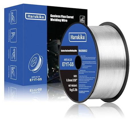 Harukiku Filo animato per saldatura, acciaio dolce E71T-GS Filo per saldatura Mig senza gas a bassa dispersione, bobina da 1KG (2.2LB) (FLUX-0.8/1KG)