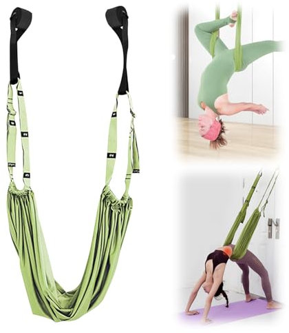 Aerial Yoga Seil gegen Rückenschmerzen, Yogagurt Pilates Zubehör, Yogagurt Dehnungsband, Aerial Yogatuch zum Aufhängen, Yoga Gurte Set für Reha Pilates Spagat Gymnastik Flexibilität Training (Grün)