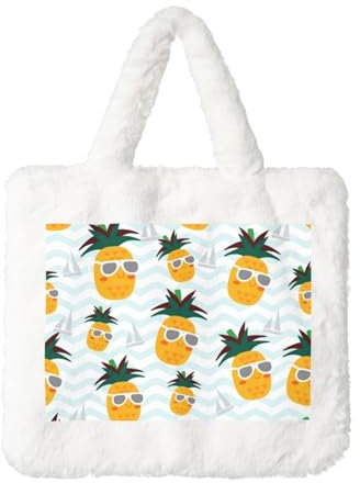 ESASAM Süße Ananas-Plüsch-Handtasche – weiche und pelzige Geldbörse mit magischem Verschluss – gemütliche und niedliche Umhängetasche für Frauen, Mädchen, niedliche Umhängetasche, flauschige