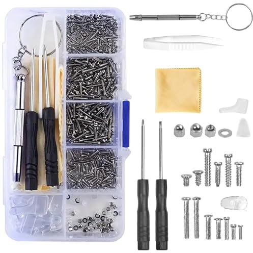 Lot de 500 outils de réparation de lunettes - Kit de réparation de lunettes avec vis, tournevis et plaquettes de nez pour l'entretien des lunettes