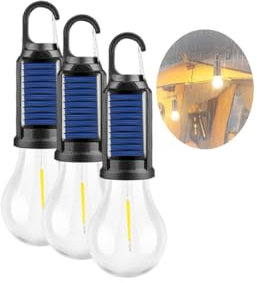 Lampe de camping à crochet rechargeable solaire, lumière de tente étanche avec crochet à clip, ampoule d’urgence étanche extérieure portable pour la randonnée, le camping, la pêche (3PCS)