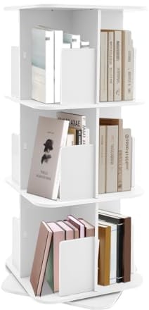 Aohuada Drehbares Bücherregal Raumteiler Standregal Drehregal Büroregal Dekoregal Eck-Hohes Ausstellungsregal 360° Frei Drehbar Mit 3 Ebenen PVC Für Wohnzimmer Bibliothek 39 * 39 * 97 cm