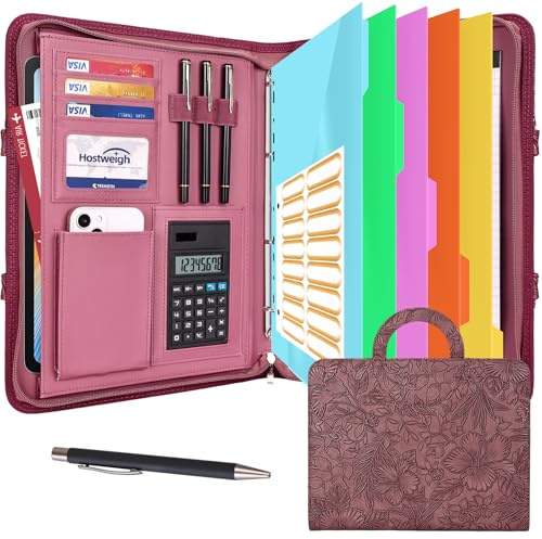 Leathario Porte Documents A4, Portfolio avec Stylo Et 5 Intercalaires Dotés de 10 Pochettes, Padfolio avec Poignée Magnétique pour Hommes et Femmes, pour Les Affaires, L'École et Le Travail