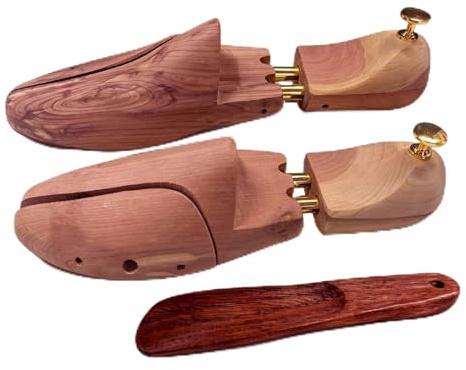 KATLKIU Embauchoirs en Bois de Cèdre Premium Réglables avec Chausse-pied – Maintien Forme Chaussures Cuir Homme & Femme, Absorption Humidité, Anti-Odeur Naturel, Entretien Professionnel