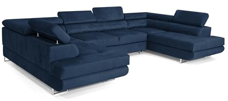COMFORTINO FURNITURE Ecksofa mit Schlaffunktion Big PASTI U-Form, Sofa Couch mit Bettkasten, 3-Sitzer Eckcouch, Schlafsofa für Wohnzimmer, Big Sofa Couch mit Schlaffunktion (Blau)