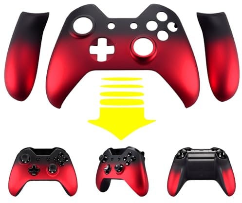 eXtremeRate Front Gehäuse & Griffe Hülle für Xbox One Controller, Vorderseite Hülle & Grips Case Faceplate Ersatzteile für Xbox One Standard Controller mit/Ohne 3,5mm Anschluss-Schatten Rot