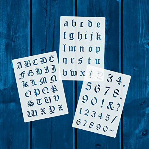 3er Schablonen Set 00302 - alte Schrift Buchstaben groß, klein und Zahlen