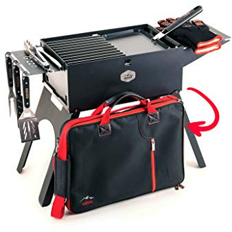 Gizzo Klappgrill und Zubehör - Tragbarer Mobiler Holzkohlegrill für Camping, Travel, Vanlife, Transportabler Grill, Garten und Outdoor BBQ Grill