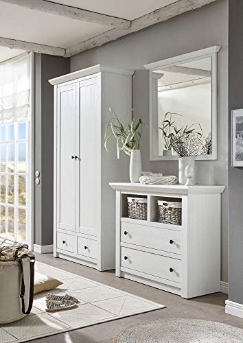 Newfurn Garderobe Komplettgarderobe Landhaus Garderobenschrank Flurgarderobe Flurmöbel Schrank II 210x206x 45 cm (BxHxT) II [Max.six Compact] in Pinie Weiß/Pinie Weiß Flur Diele