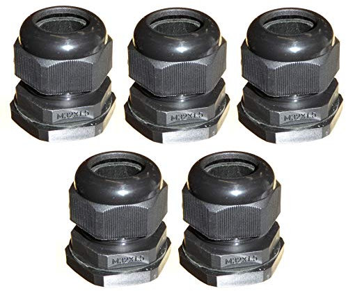 5pk M32 32mm TRS Stuffing Compression Glands for 14-21mm Cable Black, Waterproof IP68 with Locknut and Washer