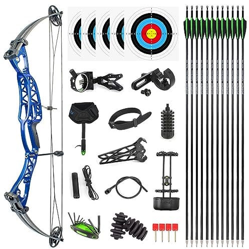 Compoundbogenset Jagdbogen 40-60lbs Einstellbar Sportbogen Erwachsene Compound Bögen und Pfeile für Outdoor Bogen Jagd (Typ 2:Blau)
