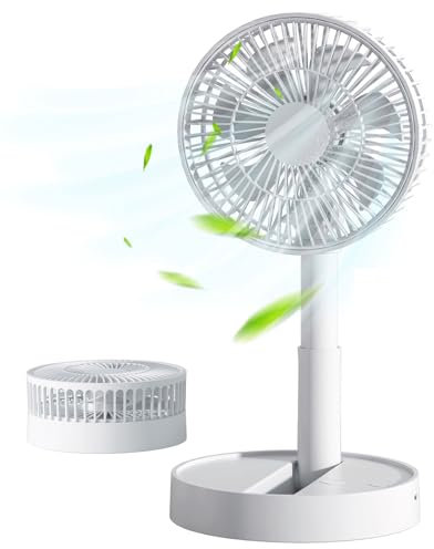 KASYDoFF,Ventilador de mesa USB de 10 pulgadas con 4 velocidades, mini ventiladores personales ultra silenciosos de 2000 mAh, dormitorio y viajes, color blanco