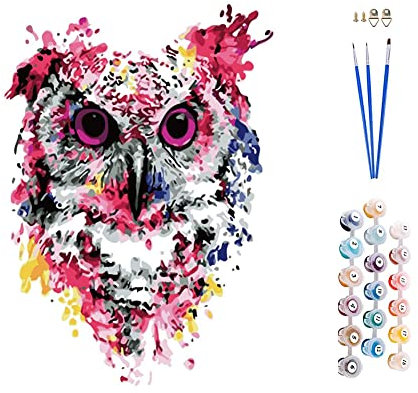 ABEUTY Peinture Numero Chouette colorée Rouge, Peinture par Numero 40x50 cm Peinture Numéro Bricolage