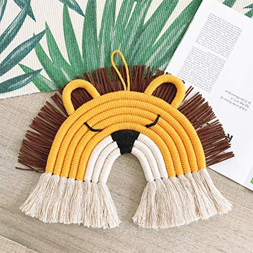 Nicole Knupfer Handmade Woven Makramee Wandteppich Anhänger, Süße Tiere Dekoanhänger Wanddeko Wandbehang Dekoraiton für Kinderzimmer (Löwe)