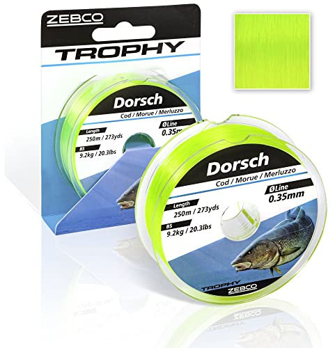 Zebco Qualitäts Trophy Dorsch monofile Angelschnur Angel Zubehör Dorschschnur, Fluo gelb, 0,30mm / 6,9Kg