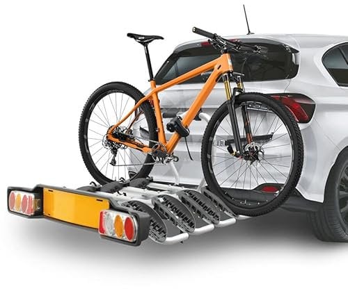 BBROS - Portabici Gancio Traino ribaltabile TONALE 4b | Carico 4 Bici fino a 15kg ciascuna | Compatibile Ruote fino a 29, Larghezza 80mm | Inclinabile, Facile Montaggio | Lega di Acciaio