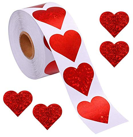 YUPVM Autocollants Coeur de Paillettes, Rouleau D'Autocollants de Coeur Rouge, éTiquettes de Coeur pour le Mariage D'Anniversaire (500 PièCes SéRies/Rouleau)