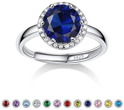 Bestyle Frauen Mondstein Ring Saphir Modeschmuck Ring Silber 925 Blau Stein Verstellbarer Damenring Kristall Verlobungsring