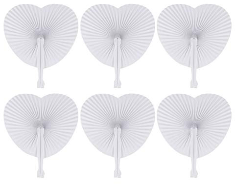 Toddmomy 48 Pcs Blank Fans Paper Folding Fans Handheld White Wedding Heart Shaped Accordion Fans for Crafts Party Decorations