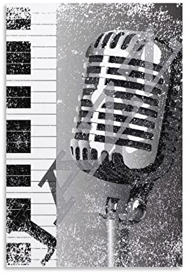 Band Poster Mikrofon Piano Jazz, klassische Kollokation Musik Wandkunst, schwarz-weiß Kunstposter und Druck, minimalistische Heimdekoration, Wanddekoratives Gemälde (rahmenlos)