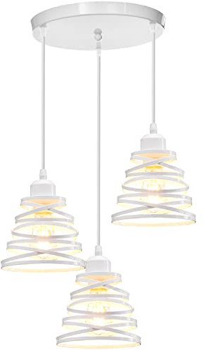 iDEGU 3-flammig Pendelleuchte Moderne Spirale Design Metall Lampenschirm E27 Vintage Lampe Industrielle Hängelampe für Schlafzimmer Wohnzimmer Küche Esszimmer (3-flammig Hängeleuchte, Weiß, Rondell)