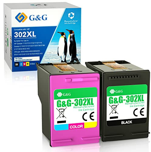 G&G 302 XL Ersatz für HP 302 Druckerpatronen 302 XL für HP Envy 4525 4520 Officejet 3830 3831 5230 5220 Deskjet 3630 3632 3636 2130 (Schwarz, Farbe)