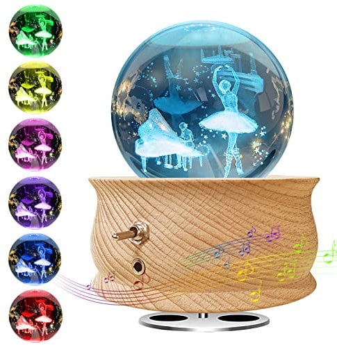 Wholede Kristallkugel Spieluhr, Hölzerne Spieluhren, Automatischer Farbwechsel Schneekugel, RGB Projektionsfunktion, Beruhigende Musik für Frauen Mama- Ballerina