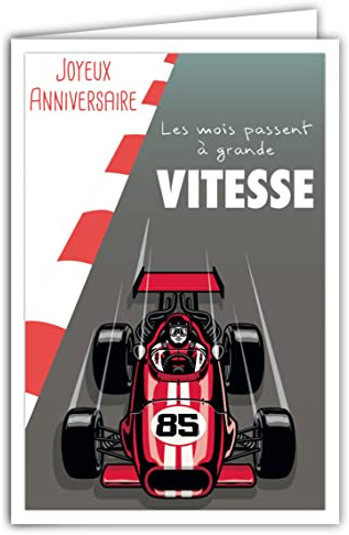 Afie 69-4324 Glückwunschkarte zum Geburtstag mit Umschlag – Mini-Poster Format 17 x 11,5 cm – Auto Rennwagen Retro Vintage 69-4324 HA, Rot Grau