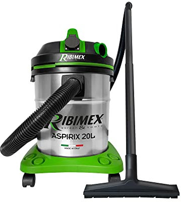 Ribimex Aspiratore per Solidi e Liquidi Aspirix, Bidone Aspiratutto da 20 L, Potenza 1200 W, con Presa per Elettroutensili, Filtro HEPA Lavabile, Funzione Soffiante, Accessori Inclusi - PRASP20IT/PEX