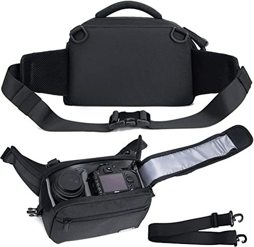 Cwatcun Hüftkameratasche, Bauchtasche für DSLR SLR, wasserabweisend, für Fotografen, Wandern, Schießen, Reisen, Männer und Frauen, Schwarz , Einheitsgröße, Kameratasche