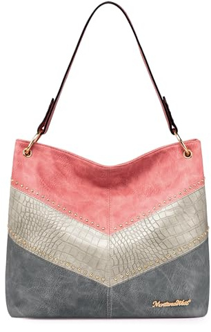 Montana West Borse da donna Hobo Borse a tracolla con cerniera, B-rosa/Grigio marmorizzato/Grigio, Large