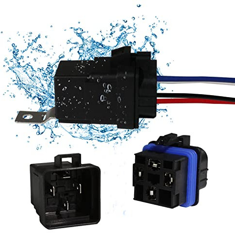 4-PIN 40/30 AMP 12 V DC Waterproof Relay Kit Harness Socket - Heavy Duty 12 AWG Tinned Copper Wires, Automotive Relays for Boats Auto Fan Cars 4-PIN SPDT Bosch Style 12V Automotive Relay Harness Set