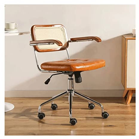 BALAMI Familien-Bürostuhl, Rattan, Computerstuhl, Retro-Drehstuhl, bequem, Schreibtischsitz, atmungsaktiv, Armlehne Büromöbel