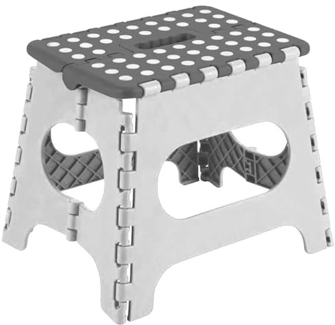 Acan Tradineur - Taburete Plegable Multiusos - PVC - Escalera Infantil Antideslizante - Altillo para Cocina o Baño - Reposapiés para Niños - Máx. 150 kg (Blanco - 27 x 29 x 22 cm)