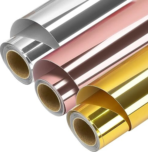 Set di 3 pellicole autoadesive in vinile plotter | 30,5 cm x 152 cm | Pellicola autoadesiva permanente per plotter di progetti di bricolage e scrapbooking (oro, argento e oro rosa)