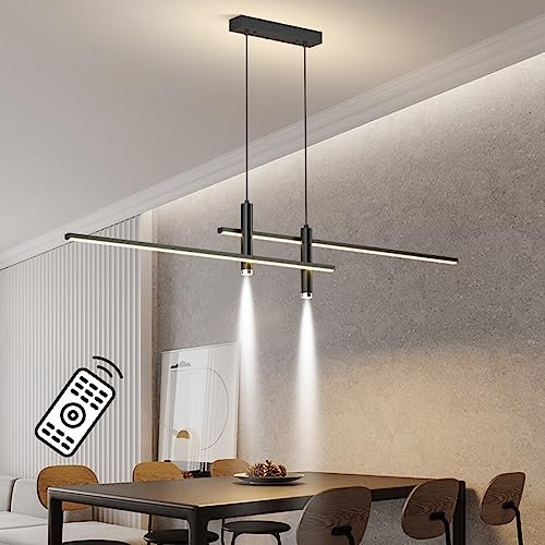 DDYY dimmbar Pendelleuchte LED Hängelampe,Moderne Kreatives Pendelleuchte mit Fernbedienung Hängeleuchte für Esstische, Büros, Esszimmerl Wohnzimmer Licht (schwarz, 90cm/26w)